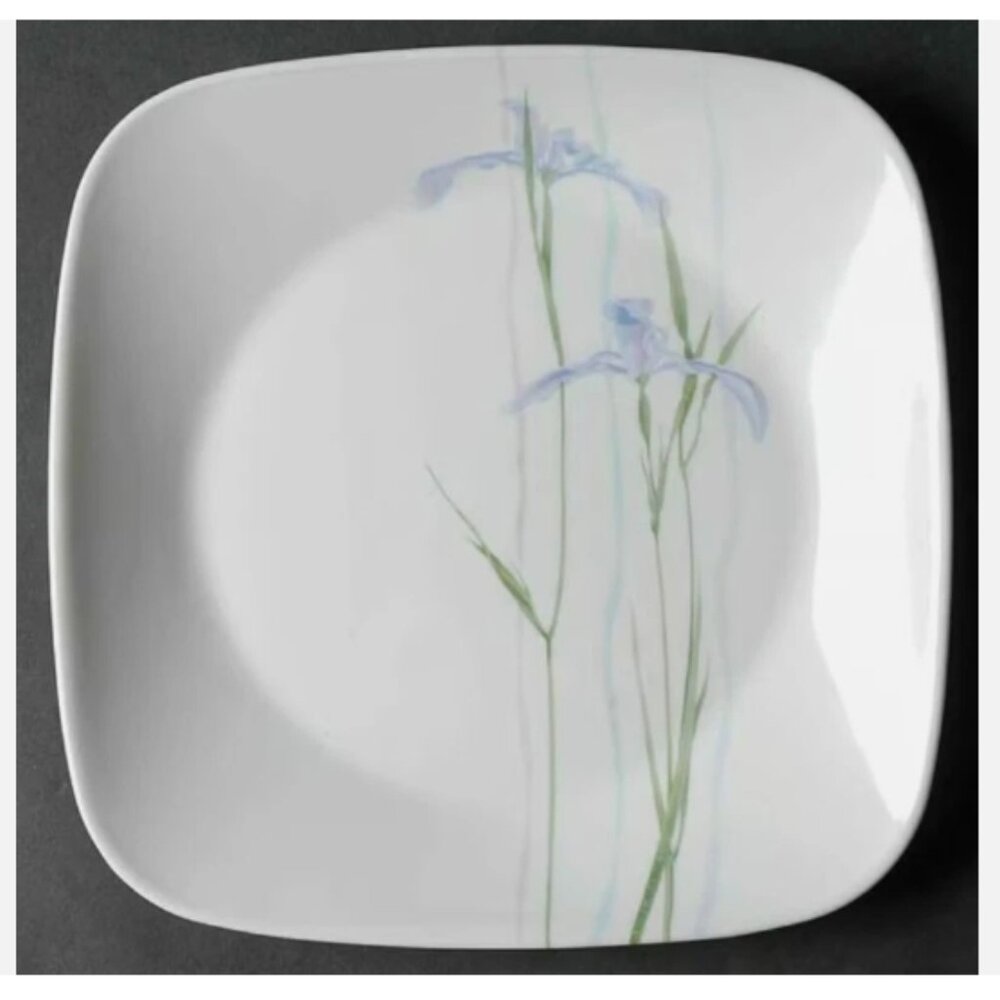 3 Corelle Shadow Iris Square 9" Plates Luncheon Salad Corning Purple Flowers